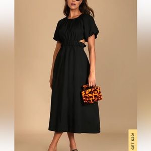 Lulus Commemoration Black Puff Sleeve Cutout Maxi Dress, Size M